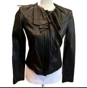 Nwt Diane Von Furstenberg Soft Ruffle Dress Leather Jacket Size 10